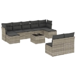 Set Divano Giardino 10 pz con Cuscini Grigio Chiaro Polyrattan