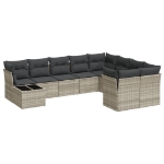Set Divano Giardino 10 pz con Cuscini Grigio Chiaro Polyrattan