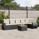 Set Divani da Giardino con Cuscini 7pz Nero Polyrattan