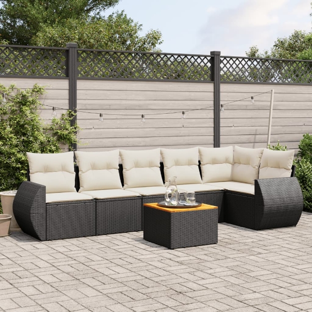 Set Divani da Giardino con Cuscini 7pz Nero Polyrattan