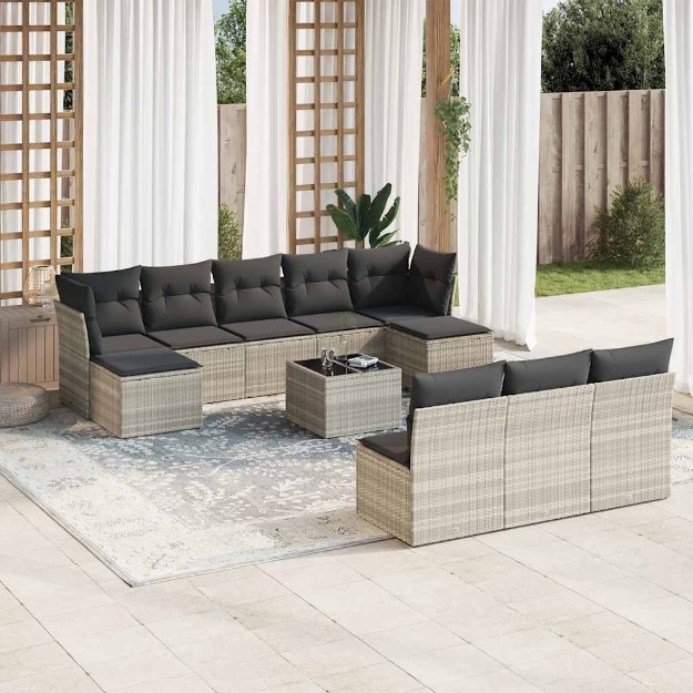 Set Divani da Giardino 11 pz con Cuscini in Polyrattan Grigio