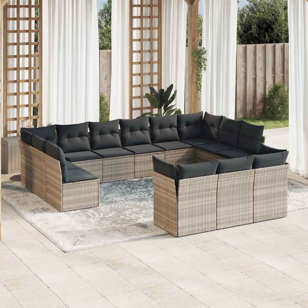 Set Divani Giardino 13 pz con Cuscini Grigio Chiaro Polyrattan