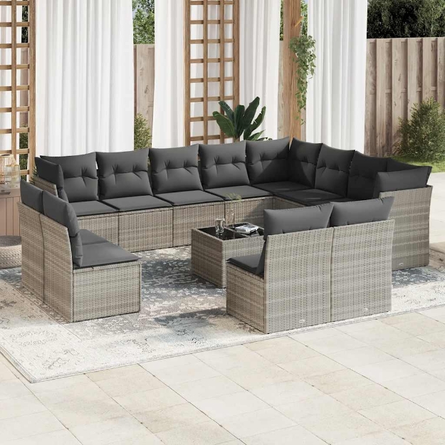 Set Divani Giardino 13 pz con Cuscini Grigio Chiaro Polyrattan