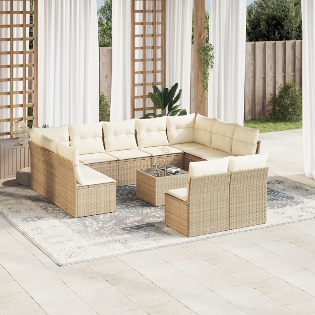 Set Divani da Giardino 12 pz con Cuscini Beige in Polyrattan
