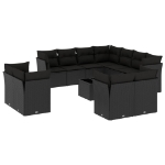 Set Divani da Giardino 12 pz con Cuscini Nero in Polyrattan