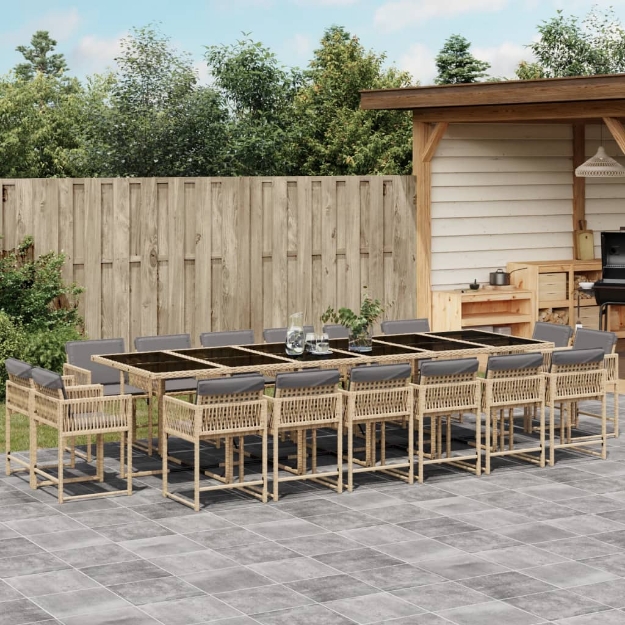 Set Pranzo da Giardino 17 pz con Cuscini Beige Misto Polyrattan
