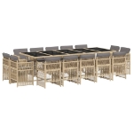 Set Pranzo da Giardino 15 pz con Cuscini Beige Misto Polyrattan