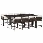 Set da Pranzo da Giardino 9pz con Cuscini Marrone in Polyrattan