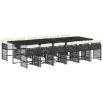 Set da Pranzo da Giardino 13pz con Cuscini Nero in Polyrattan