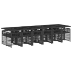 Set da Pranzo da Giardino 13pz con Cuscini Nero in Polyrattan