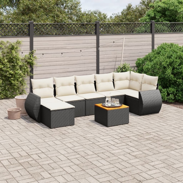 Set Divani da Giardino con Cuscini 8 pz Nero in Polyrattan