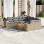 Set Divano da Giardino 9 pz con Cuscini Beige in Polyrattan
