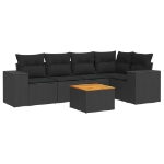 Set Divano da Giardino 6 pz con Cuscini Nero in Polyrattan