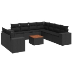 Set Divani da Giardino 10pz con Cuscini in Polyrattan Nero