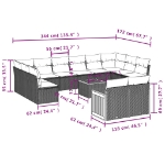 Set Divani da Giardino 13pz con Cuscini Nero in Polyrattan