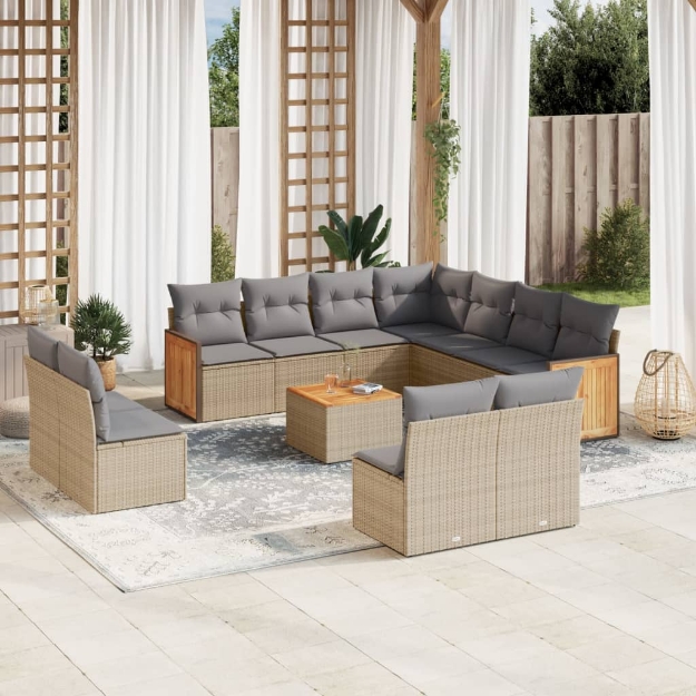 Set Divani da Giardino 12 pz con Cuscini Beige in Polyrattan