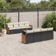 Set Divani da Giardino 9 pz con Cuscini Nero in Polyrattan