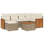 Set Divani da Giardino 7 pz con Cuscini Beige in Polyrattan