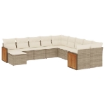 Set Divani da Giardino 11 pz con Cuscini Beige in Polyrattan