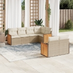 Set Divani da Giardino 7 pz con Cuscini Beige in Polyrattan