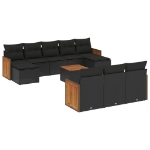 Set Divani da Giardino 11 pz con Cuscini in Polyrattan Nero