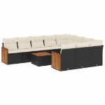 Set Divani da Giardino 11 pz con Cuscini in Polyrattan Nero