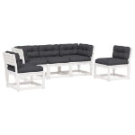 Set Divani Giardino 5pz con Cuscini Bianco Legno Massello Pino