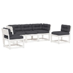 Set Divani Giardino 5pz con Cuscini Bianco Legno Massello Pino