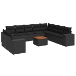 Set Divani da Giardino 11 pz con Cuscini in Polyrattan Nero