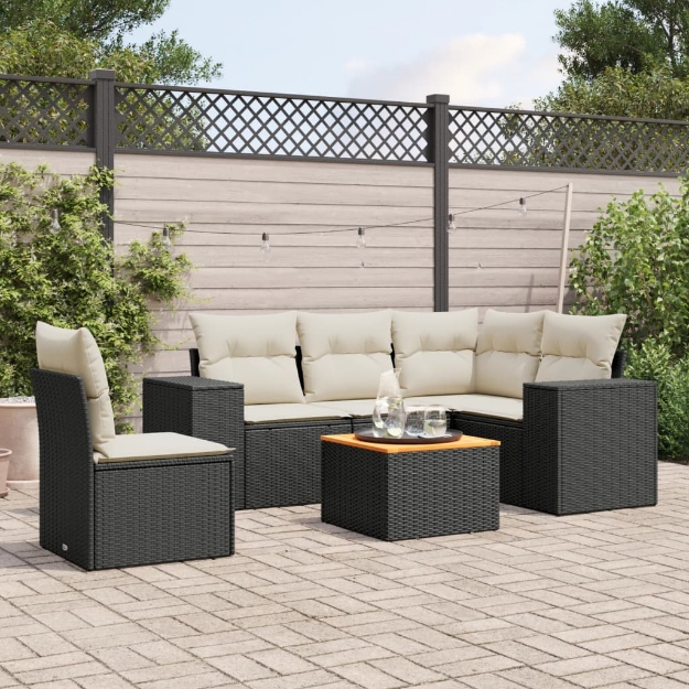 Set Divano da Giardino 6 pz con Cuscini Nero in Polyrattan