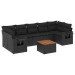 Set Divani da Giardino con Cuscini 8 pz Nero in Polyrattan