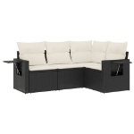 Set Divani da Giardino 4 pz con Cuscini Nero in Polyrattan