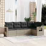Set Divano da Giardino 5pz con Cuscini Grigio Chiaro Polyrattan