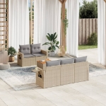 Set Divano da Giardino 6 pz con Cuscini Beige Misto Polyrattan