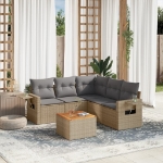 Set Divano da Giardino 6 pz con Cuscini Beige Misto Polyrattan