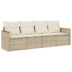 Set Divano da Giardino 4 pz con Cuscini Beige in Polyrattan