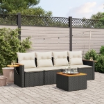 Set Divani da Giardino 5 pz con Cuscini in Polyrattan Nero