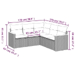 Set Divano da Giardino 5 pz con Cuscini Grigio in Polyrattan