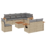Set Divano da Giardino 9 pz con Cuscini Beige in Polyrattan