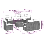 Set Divano da Giardino 9 pz con Cuscini Beige in Polyrattan