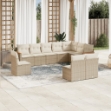 Set Divano da Giardino 10 pz con Cuscini Beige in Polyrattan