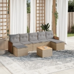 Set Divano da Giardino 8 pz con Cuscini Beige in Polyrattan
