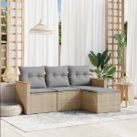 Set Divano da Giardino 4 pz con Cuscini Beige in Polyrattan