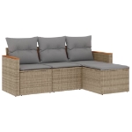 Set Divano da Giardino 4 pz con Cuscini Beige in Polyrattan
