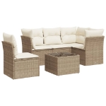 Set Divano da Giardino 6 pz con Cuscini Beige in Polyrattan