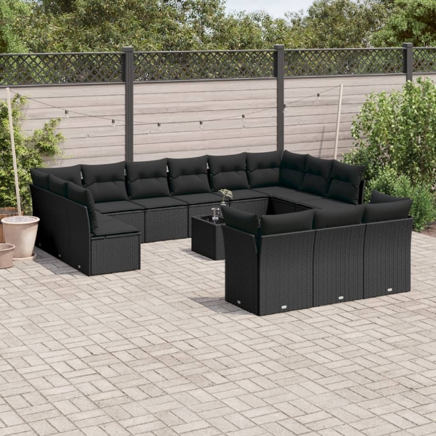 Set Divani da Giardino 14pz con Cuscini in Polyrattan Nero