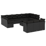 Set Divani da Giardino 14pz con Cuscini in Polyrattan Nero