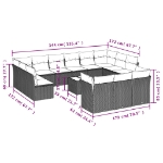 Set Divani da Giardino 14pz con Cuscini in Polyrattan Nero