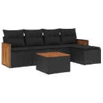 Set Divano da Giardino 6 pz con Cuscini Nero in Polyrattan