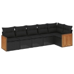 Set Divano da Giardino 6 pz con Cuscini Nero in Polyrattan
